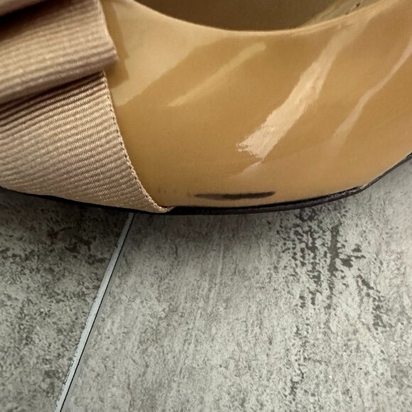 Tory Burch Trudy Peep Toe Patent Leather Wedge Size 7 - Picture 11 of 15